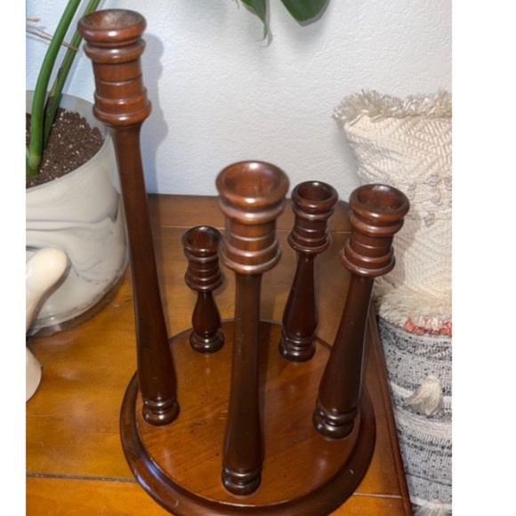 Vintage Mid-Century Retro Wooden Candlestick 5 Candle Graduated Candelabra MCM - Picture 3 of 3